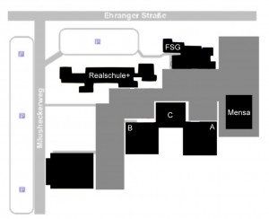Der Lageplan des Schulzentrums am Mäusheckerweg.