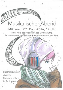 Das Plakat zur Veranstaltung, gestaltet von Kira-Luca Reiter (MSS 11) und Herrn Philipps.